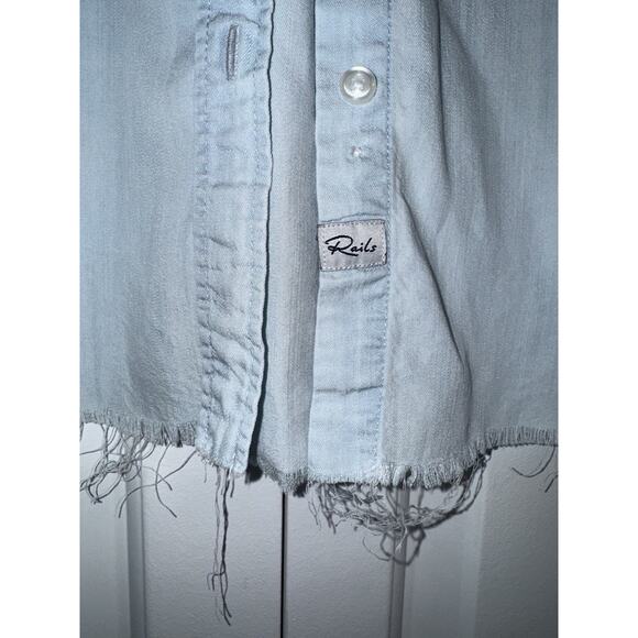 Rails Ingrid Raw Light Vintage Shirt Blue Raw Hem Long Sleeve Button Down Sz S - Picture 3 of 12
